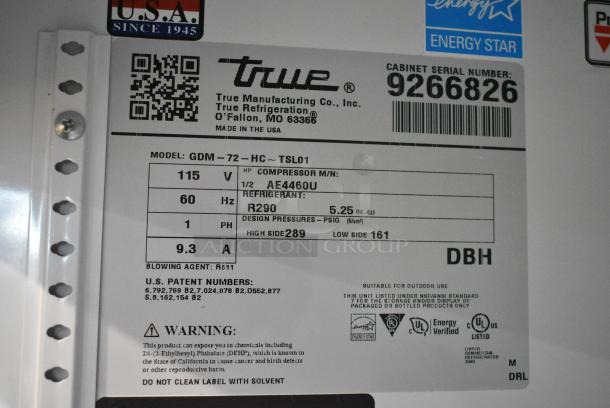 2017 True GDM-72-HC Metal Commercial 3 Door Reach In Cooler Merchandiser w/ Poly Coated Racks. 115 Volts, 1 Phase. Tested and Working! - Image 5 of 5