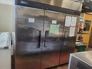 Turbo Air M3 Series 78" Solid 3-Door Reach In Freezer.