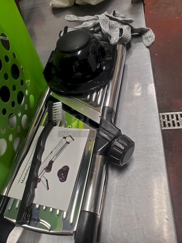 MASTERTOP Adjustable Mandoline Food Slicer Vegetable Slicer Fruit Cutter Stainless Steel Kitchen Julienne Slicer For Kitchen Waffle Fry Cut Potato Chip Vegetable Onion Cheese French Fry. Complete Kit. - Image 1 of 1