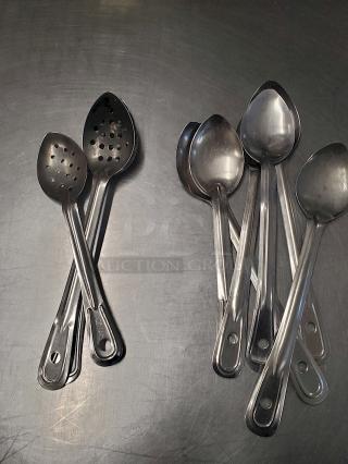 FIVE PACK! Basting Spoons, 3 Perforated & 6 Solid. 9x Your Bid.