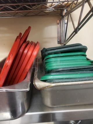 Red And Green Plastic Food Pan Lids. 16x Your Bid