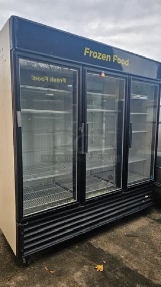 True Upright Retail Merchandiser Freezer, 3 Full Glass Swing Doors - Item #1151719