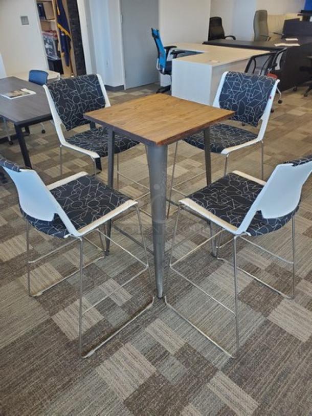 Square Table Top w/ Base. Chairs shown in picture not included. - Image 1 of 1