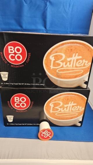 Lot of 2 Boxes of BoCo Coffee Butter Blend (2xBid). Samples available for testing during preview.