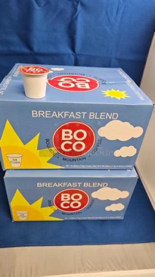 Lot of 2 Boxes of BoCo Coffee Breakfast Blend (2xBid). Samples available for testing during preview.