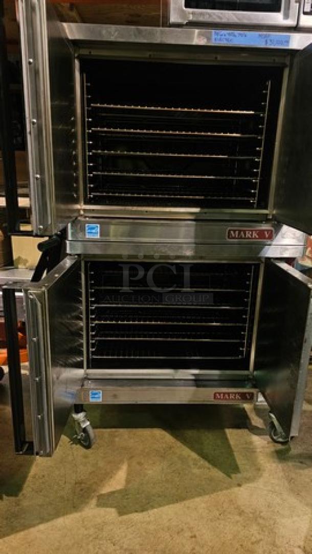 Blodgett Electric Double Deck Full Size Convection Ovens. 208V, 3 PH. 5 racks in each oven. Bottom oven has casters. (2xBID) - Image 2 of 7