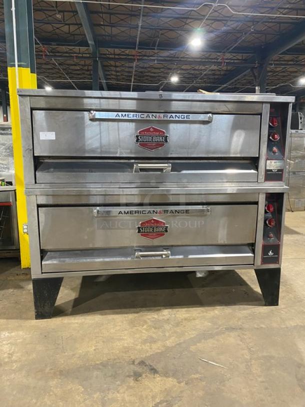 Sweet! Late Model! American Range Stone Bake Series Commercial Natural Gas Powered Stainless Steel Double Deck Brick Lined Pizza Oven! On Legs! Model: ARDS6062-BL SN: 211115-201! 2X Your Bid Makes One Unit! - Image 1 of 11