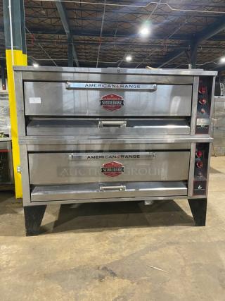 Sweet! Late Model! American Range Stone Bake Series Commercial Natural Gas Powered Stainless Steel Double Deck Brick Lined Pizza Oven! On Legs! Model: ARDS6062-BL SN: 211115-201! 2X Your Bid Makes One Unit!