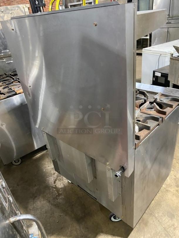 Connerton Commercial Stainless Steel Natural Gas Powered 6 Burner Range! With Full Sized Oven Underneath! With Back Splash & Overhead Salamander Shelf! With Oven Rack! On Casters! Model: CN36-6 SN: 700382F22! - Image 4 of 9