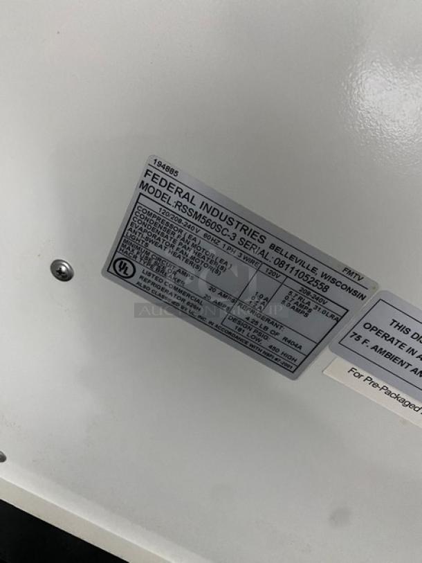Federal Industries Commercial High Profile Refrigerated Open Grab-N-Go Display Case Merchandiser! With Energy Saving Night Curtains! With Adjustable Shelf! Model: RSSM560SC-3 SN: 08111052558! 120/208-240V 1 Phase! - Image 5 of 6