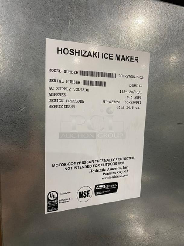 Hoshizaki Commercial Stainless Steel Countertop Air-Cooled Cubelet Ice Maker! With Built In Ice Storage Bin! With Hands Free Ice & Water Dispenser! On Legs! 115-120V 1 Phase! Model: DCM-270BAH-OS SN: D18514H! - Image 5 of 8