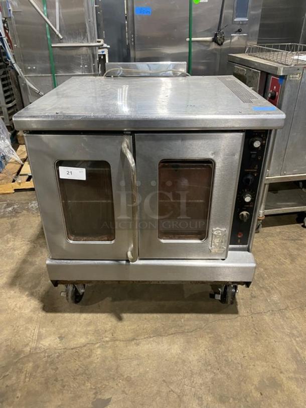 Montague Commercial Stainless Steel Natural Gas Powered Single Stack Convection Oven! With Wired Oven Racks! On Casters! - Image 1 of 8
