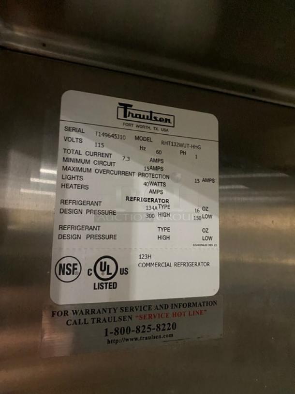 Traulsen Commercial Stainless Steel Glass Half Door Reach In Refrigerator! With Metal Racks! On Casters! 115V 1 Phase! Model: RHT132WUT-HHG SN: T149645J10! - Image 7 of 9