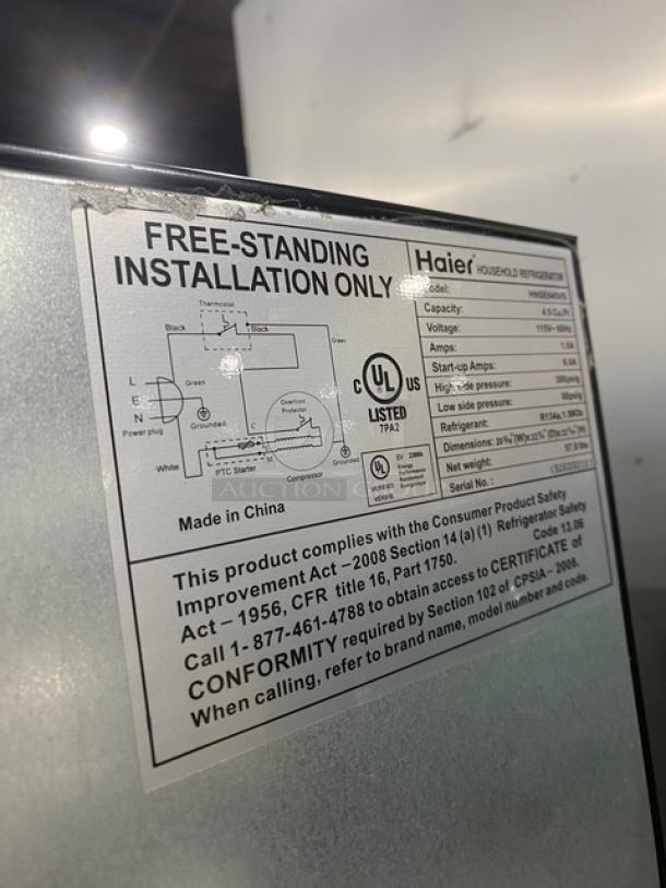 Haier Commercial Undercounter Single Door Reach In Refrigerator! With Adjustable Glass Shelves! With Mini Freezer Compartment!  115V! Model: HNSE045VS SN: 1306002157! - Image 8 of 9