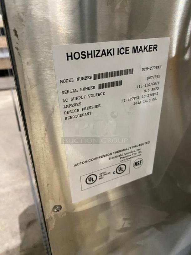 Hoshizaki Commercial Stainless Steel Countertop Ice Maker! With Ice & Water Dispenser!  With Built In Ice Bin! On Legs! 115-120V 1 Phase! Model: DCM-270BAH SN: Q07299B! - Image 6 of 7