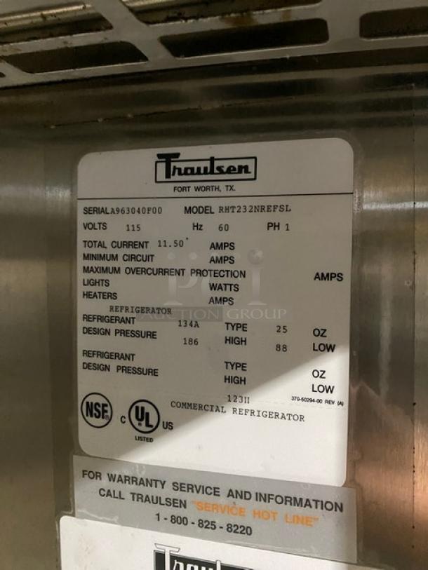 Traulsen Commercial Double Sliding Glass Door Reach In Refrigerator Merchandiser! With Metal Racks! With Legs! 115V 1 Phase! Model: RHT232NREFSL SN: A963040F00! - Image 8 of 9