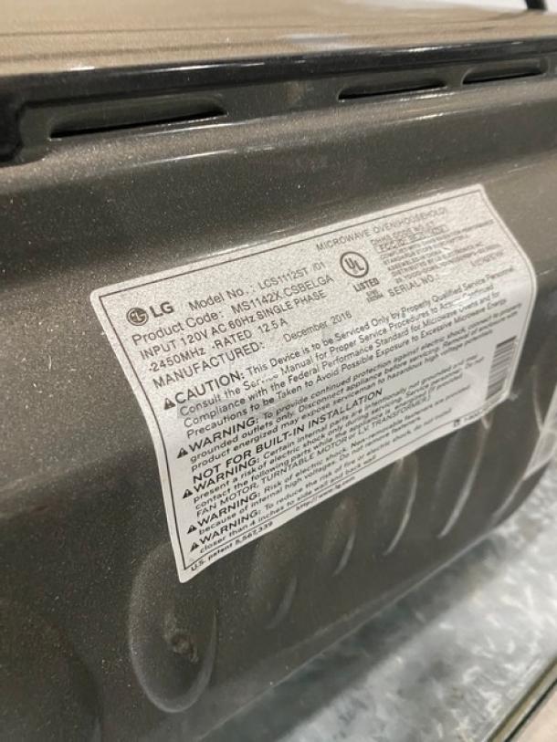 LG Commercial Stainless Steel Countertop Microwave Oven! Model: LCS1112ST SN: 612TAQPB7404! 120V 1 Phase! - Image 7 of 9