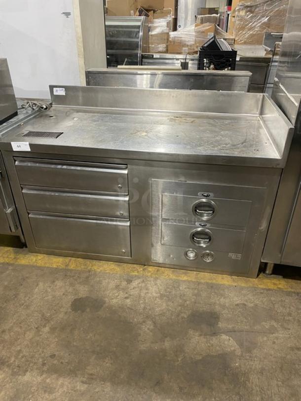 Toastmaster Commercial Stainless Steel Toastmaster Electric Powered 2 Drawer Food Warmer/Hot Food Server Built Into Custom Worktop Base! 230V 1 Phase! Model: 3B80A! With Back & Side Splash! With Additional 3 Drawer Storage! - Image 1 of 10