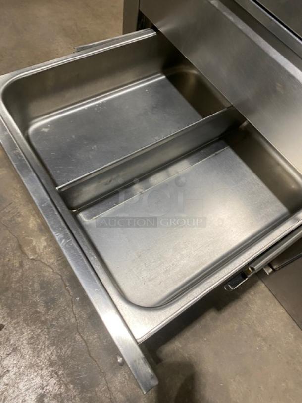 Toastmaster Commercial Stainless Steel Toastmaster Electric Powered 2 Drawer Food Warmer/Hot Food Server Built Into Custom Worktop Base! 230V 1 Phase! Model: 3B80A! With Back & Side Splash! With Additional 3 Drawer Storage! - Image 7 of 10