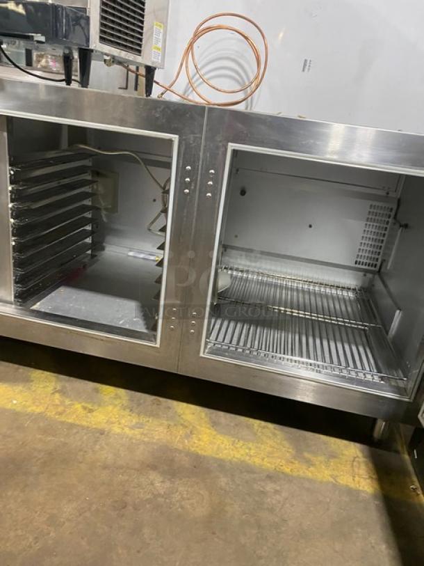 Traulsen Commercial Stainless Steel 2 Door Undercounter Refrigerated Lowboy/Worktop Cooler! With Wire Rack! With Built In Pan Holding Racks! On Legs! 115V 1 Phase! Model: UC2HT SN: T276920J98! - Image 5 of 8