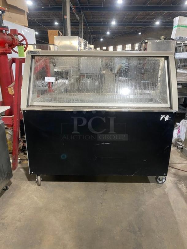Duke Commercial Subway Style Sandwich Condiment Prep Table! With Tri-Channel Cold Pan! With Angled Glass Sneeze Guard! With Stainless Steel Functionality Shelfing! With Additional Dry Storage Underneath! On Casters! 120V 1 Phase! Model: SUB-CP-TC60 M SN: 06142761! - Image 1 of 8