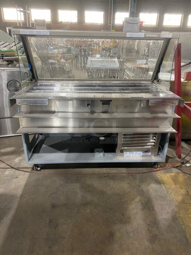 Duke Commercial Subway Style Sandwich Condiment Prep Table! With Tri-Channel Cold Pan! With Angled Glass Sneeze Guard! With Stainless Steel Functionality Shelfing! With Additional Dry Storage Underneath! On Casters! 120V 1 Phase! Model: SUB-CP-TC60 M SN: 06142761! - Image 2 of 8