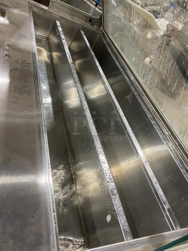 Duke Commercial Subway Style Sandwich Condiment Prep Table! With Tri-Channel Cold Pan! With Angled Glass Sneeze Guard! With Stainless Steel Functionality Shelfing! With Additional Dry Storage Underneath! On Casters! 120V 1 Phase! Model: SUB-CP-TC60 M SN: 06142761! - Image 5 of 8