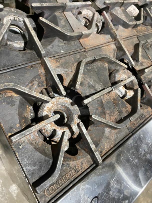 Connerton Commercial Stainless Steel Natural Gas Powered 6 Burner Range! With Full Size Oven Underneath! With Back Splash & Overhead Salamander Shelf! With Pan Rail! On Casters! Model: CN36-6 SN: 700322J21! - Image 6 of 10