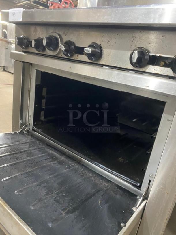 Connerton Commercial Stainless Steel Natural Gas Powered 6 Burner Range! With Full Size Oven Underneath! With Back Splash & Overhead Salamander Shelf! With Pan Rail! On Casters! Model: CN36-6 SN: 700322J21! - Image 7 of 10