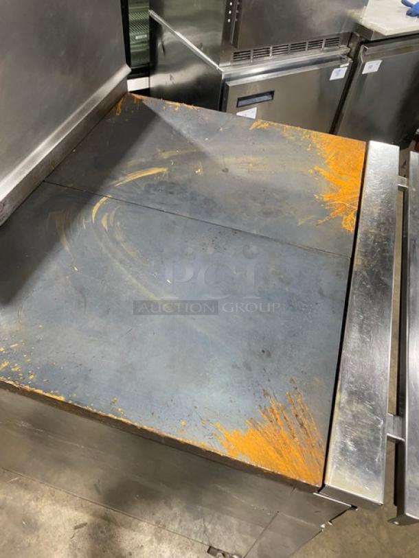 Commercial Stainless Steel Natural Gas Powered 2 Burner French Top Range! With Full Size Oven Underneath! With Back Splash & Overhead Salamander Shelf! With Pan Rail! With Wire Oven Racks! On Casters! - Image 5 of 8