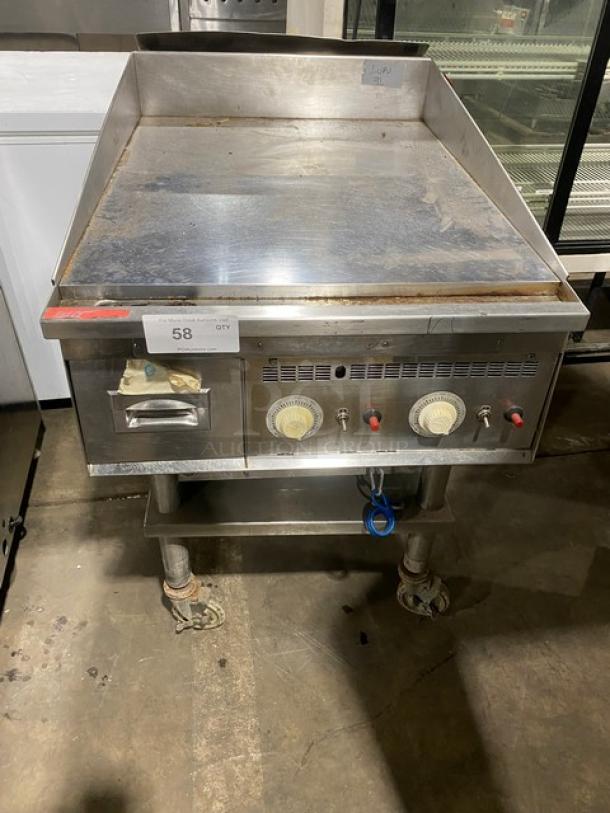 Keating Commercial Stainless Steel Natural Gas Powered Flat Griddle! With Mirror Shine Polished Top! On Single Shelf Stand With Casters! Model: 24X36FLD SN: GG45335! - Image 1 of 9