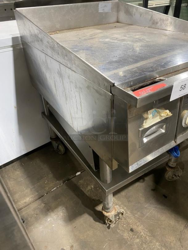 Keating Commercial Stainless Steel Natural Gas Powered Flat Griddle! With Mirror Shine Polished Top! On Single Shelf Stand With Casters! Model: 24X36FLD SN: GG45335! - Image 2 of 9