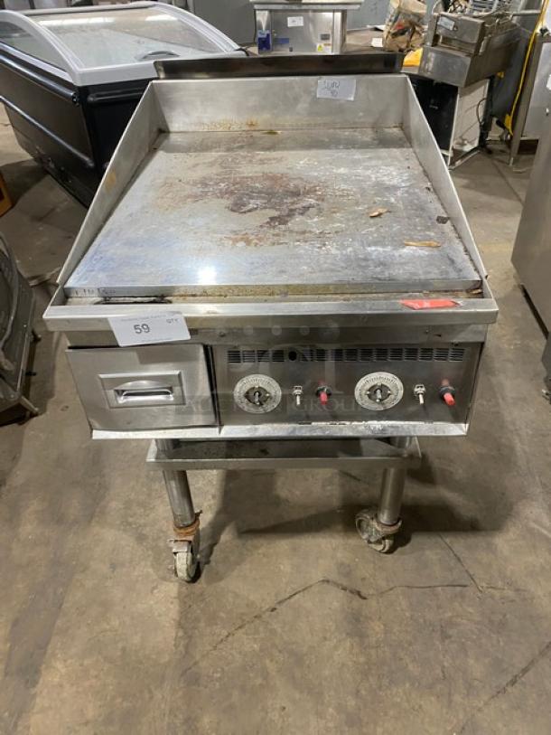 Keating Commercial Stainless Steel Natural Gas Powered Flat Griddle! With Mirror Shine Polished Top! On Single Shelf Stand With Casters! Model: 24X36FLD SN: GG45334! - Image 1 of 9