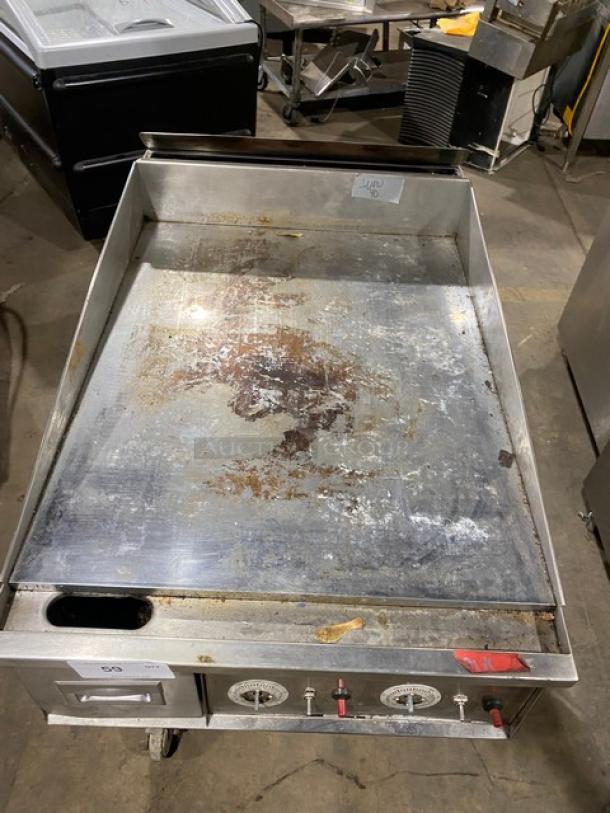 Keating Commercial Stainless Steel Natural Gas Powered Flat Griddle! With Mirror Shine Polished Top! On Single Shelf Stand With Casters! Model: 24X36FLD SN: GG45334! - Image 5 of 9