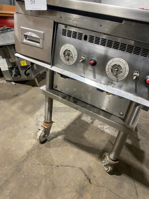 Keating Commercial Stainless Steel Natural Gas Powered Flat Griddle! With Mirror Shine Polished Top! On Single Shelf Stand With Casters! Model: 24X36FLD SN: GG45334! - Image 6 of 9