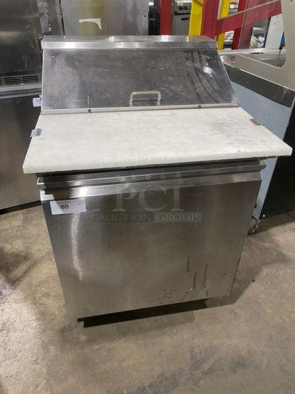 Entree Commercial Stainless Steel Refrigerated Mega Top Pizza Prep Table! With Single Door Refrigerated Storage Underneath! With Poly Coated Wire Shelf! With Full Size Removable Cutting Board!  On Casters! 115V 1 Phase! Model: S29 SN: 1004CONH00315! - Image 1 of 9