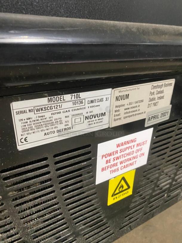 Novum Commercial Curved Sliding Glass Lid Ice Cream Display Cabinet/Freezer Merchandiser! With Poly Coated Wire Shelves!  On Casters! 120V! Model: 710L SN: WKSCG121/10136! - Image 7 of 8