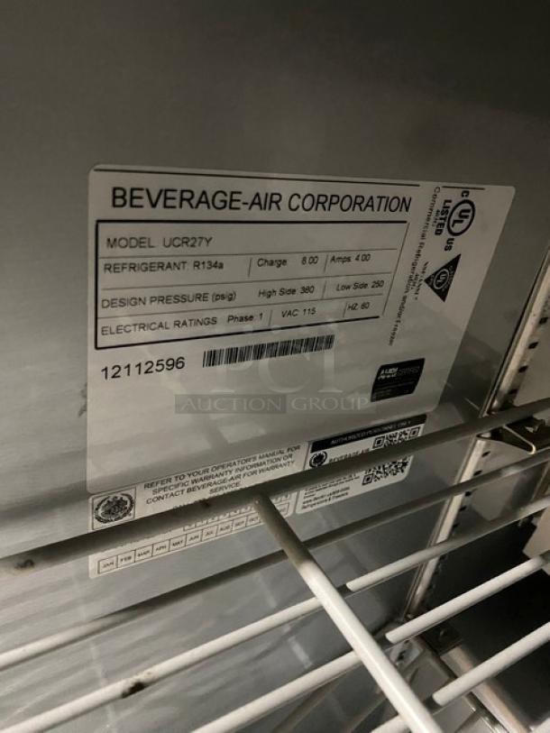 Beverage-Air Commercial Stainless Steel Undercounter Single Door Reach In Refrigerator! With Poly Coated Wire Shelves! On Casters! 115V 1 Phase! Model: UCR27Y SN: 12112596! - Image 6 of 7