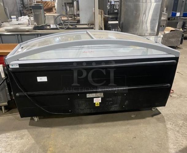 Novum Commercial Curved Sliding Glass Lid Ice Cream Display Cabinet/Freezer Merchandiser! With Poly Coated Wire Shelves!  On Casters! 120V! Model: 710L SN: WKSCG121/10136! - Image 1 of 8