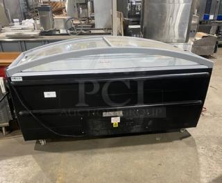 Novum Commercial Curved Sliding Glass Lid Ice Cream Display Cabinet/Freezer Merchandiser! With Poly Coated Wire Shelves!  On Casters! 120V! Model: 710L SN: WKSCG121/10136!