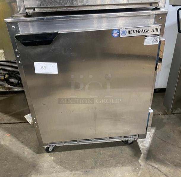 Beverage-Air Commercial Stainless Steel Undercounter Single Door Reach In Refrigerator! With Poly Coated Wire Shelves! On Casters! 115V 1 Phase! Model: UCR27Y SN: 12112596! - Image 1 of 7