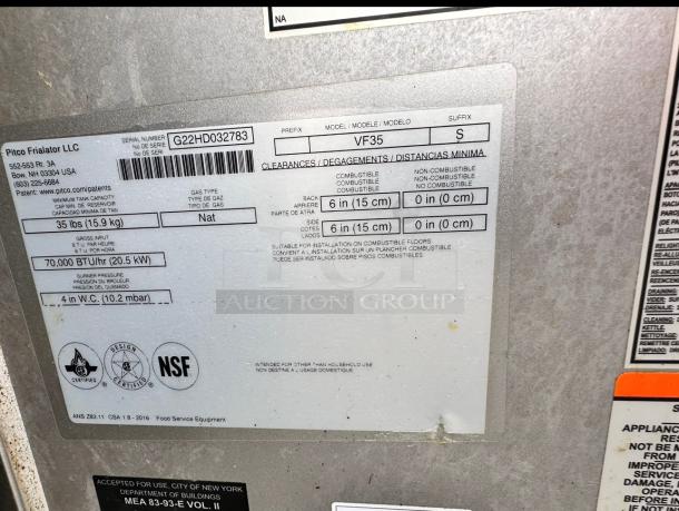Excellent Condition Pitco VF35 Commercial Gas Fryer Tested and Working! - Image 9 of 11