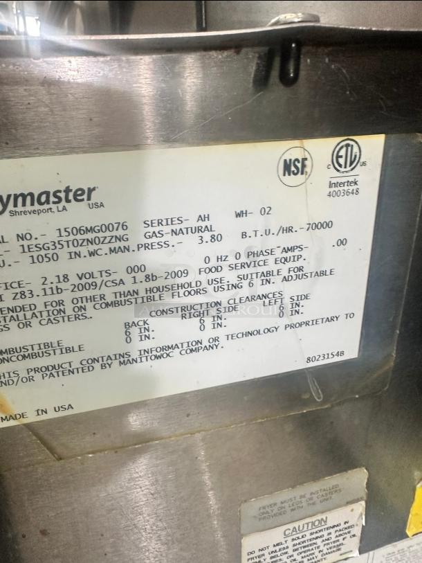 Excellent Condition Frymaster Gas Fryer Tested and Working! - Image 7 of 7