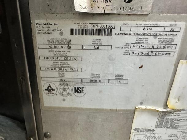 Clean Pitco SG14 Gas Fryer - (3) 50 lb Each With Filtration System Tested and Working! - Image 10 of 11