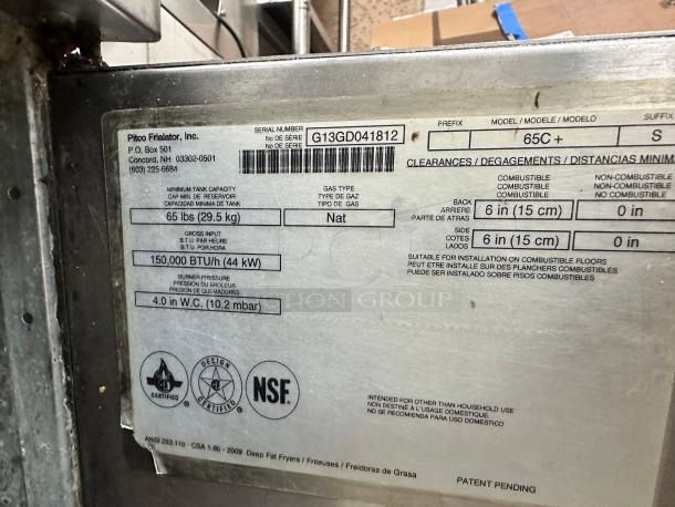 Excellent Condition Pitco 65C  Gas Fryer - (1) 80 lb Vat, Floor Model, Natural Gas Tested and Working! - Image 6 of 7