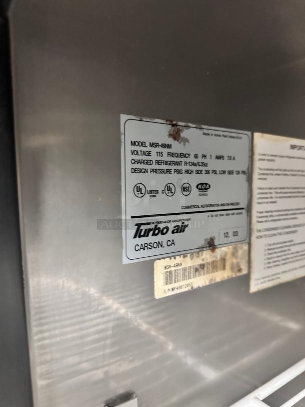 Excellent Condition Turbo Air  54" Two Section Reach In Refrigerator,115v Tested and Working! - Image 5 of 8