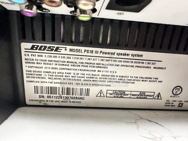 Excellent Condition Bose PS18 III Powered Speaker System Subwoofer 120v Tested and Working! - Image 9 of 10