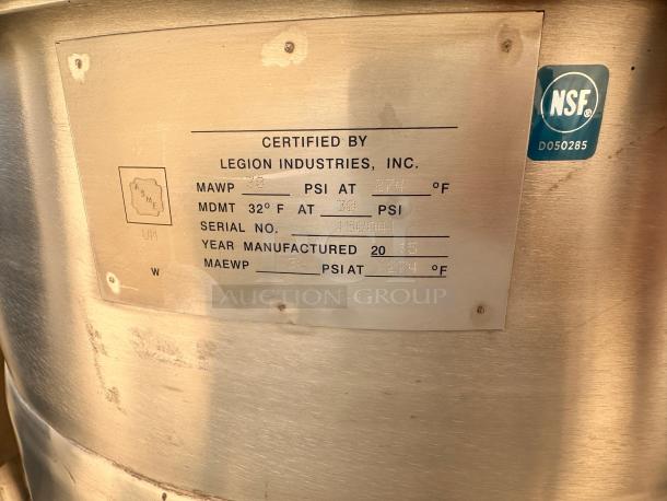 Excellent Condition Legion TWU-40 45 Gallon Tilting Direct Steam Kettle Tested and Working! - Image 7 of 9