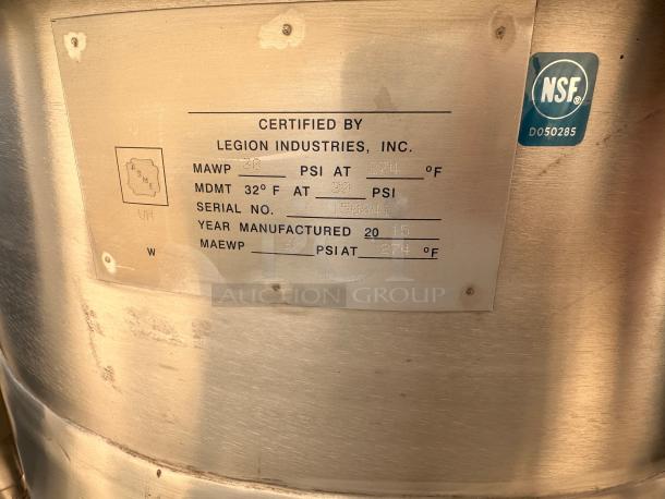 Excellent Condition Legion TWU-40 45 Gallon Tilting Direct Steam Kettle Tested and Working! - Image 8 of 9