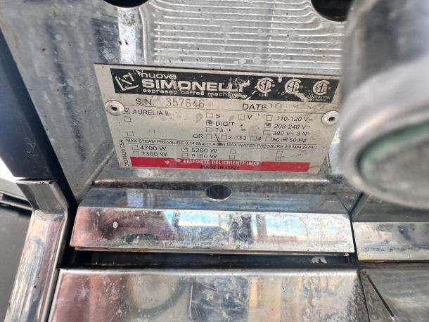 Late Model Nuova Simonelli Aurelia II  3 Group Volumetric Espresso Machine 220v 1 Ph Tested and Working! - Image 5 of 8